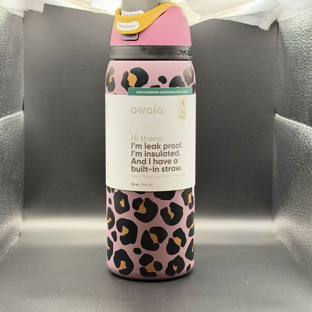 Owala 32 oz Insulated Leakproof Water Bottle Pink Leopard Animal Print
